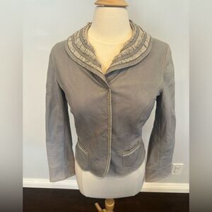 Elie Tahari Women's Gray Ruffled Leather Jacket Size Small Petite
